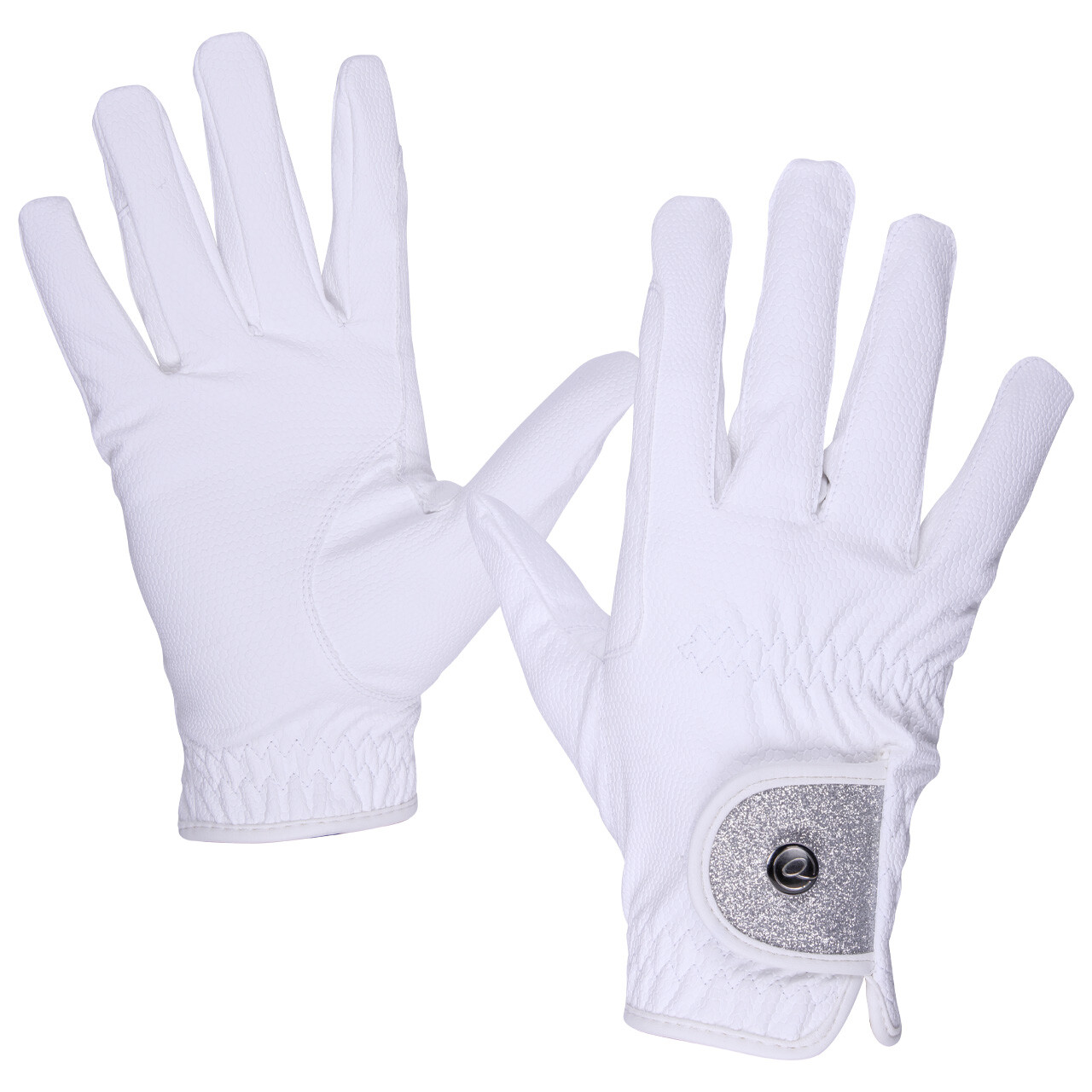 QHP Glitz hvide ridehandsker - L
