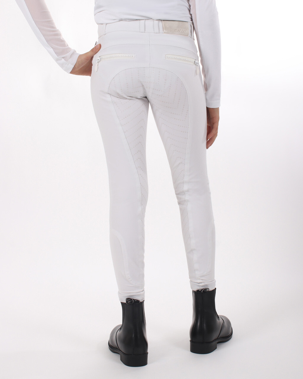 QHP Ninthe junior ridebukser med full grip - hvid - 140