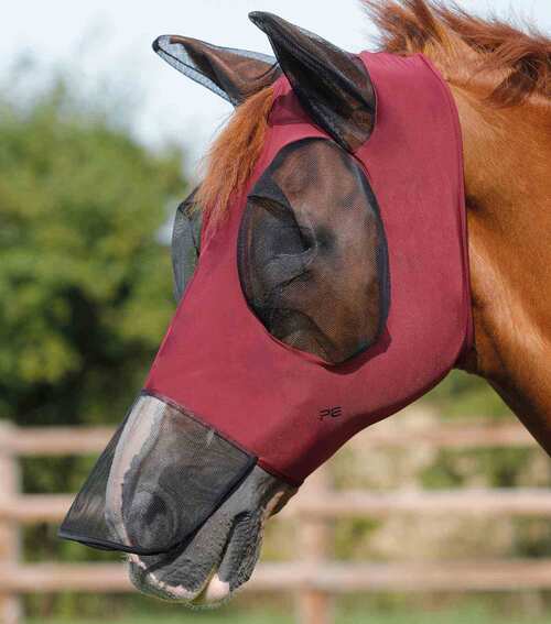 Premier Equine Comfort Lycra Xtra insektmaske med mulenet - Vinrød, S