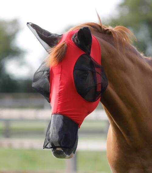 Premier Equine Comfort Lycra Xtra insektmaske med mulenet - Rød, S