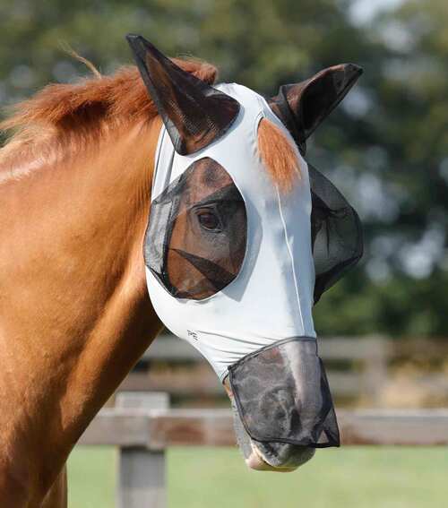 Premier Equine Comfort Lycra Xtra insektmaske med mulenet - Lys grå, S