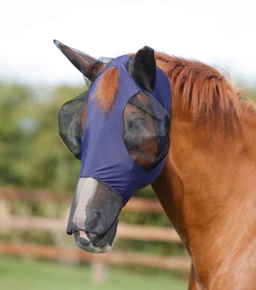 Premier Equine Comfort Lycra Xtra insektmaske med mulenet - Navy, S