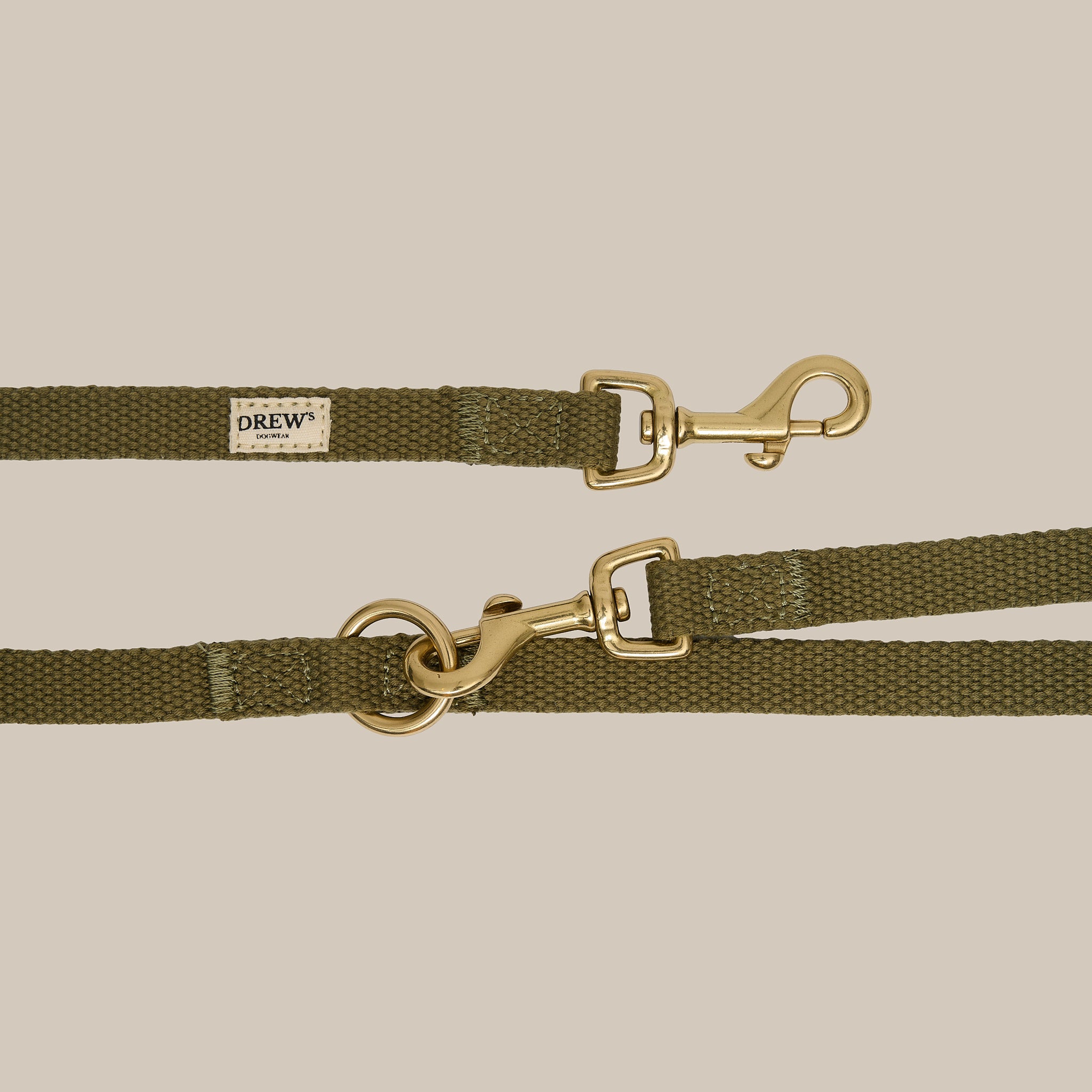 Olive / Justerbar hundesnor af bomuld - 2 METER