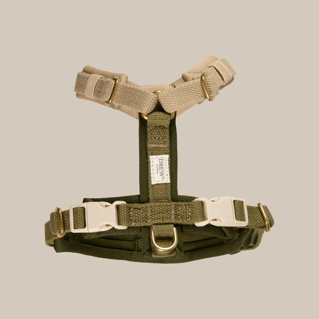 Olive / Blød & justerbar hundesele (PRO) - XS