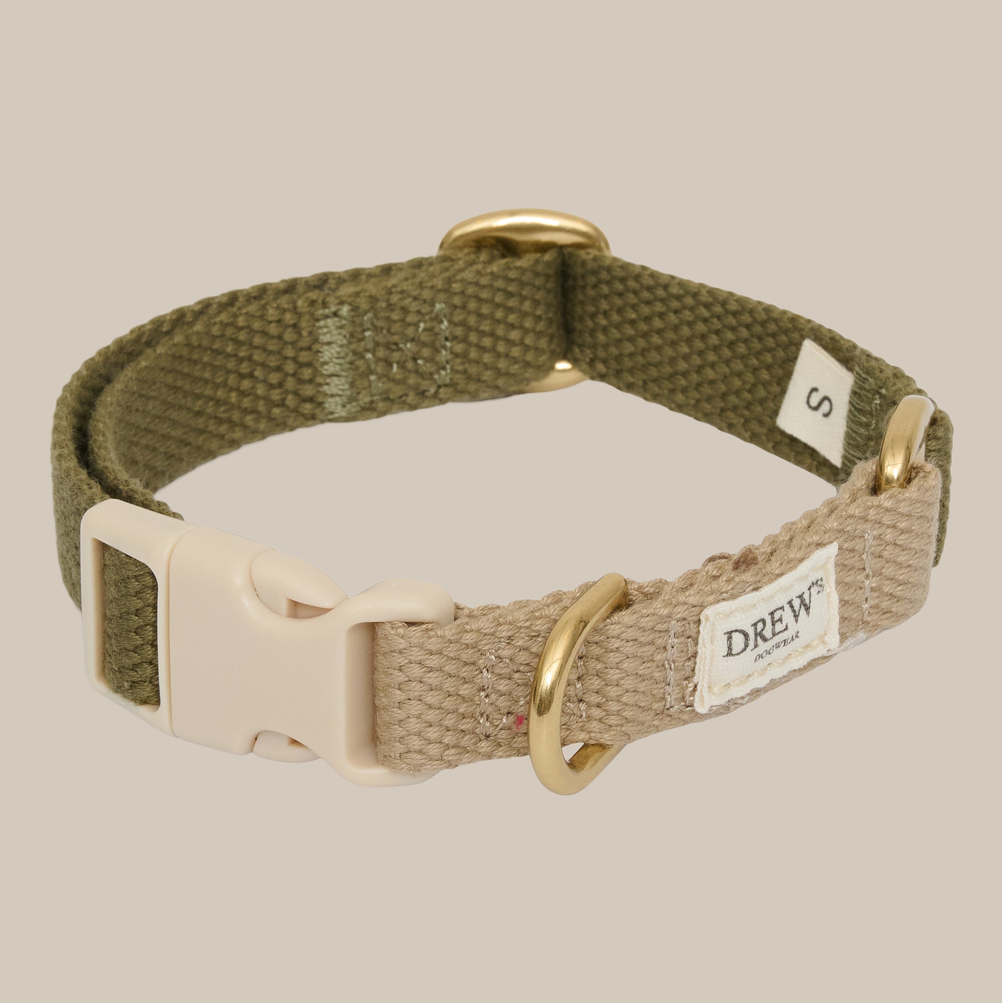 Olive / Blødt & justerbart halsbånd (grøn/beige) - XS