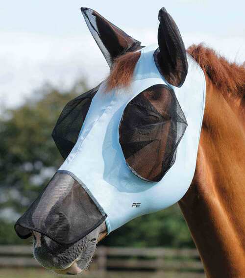 Premier Equine Comfort Lycra Xtra insektmaske med mulenet - Lys blå, S