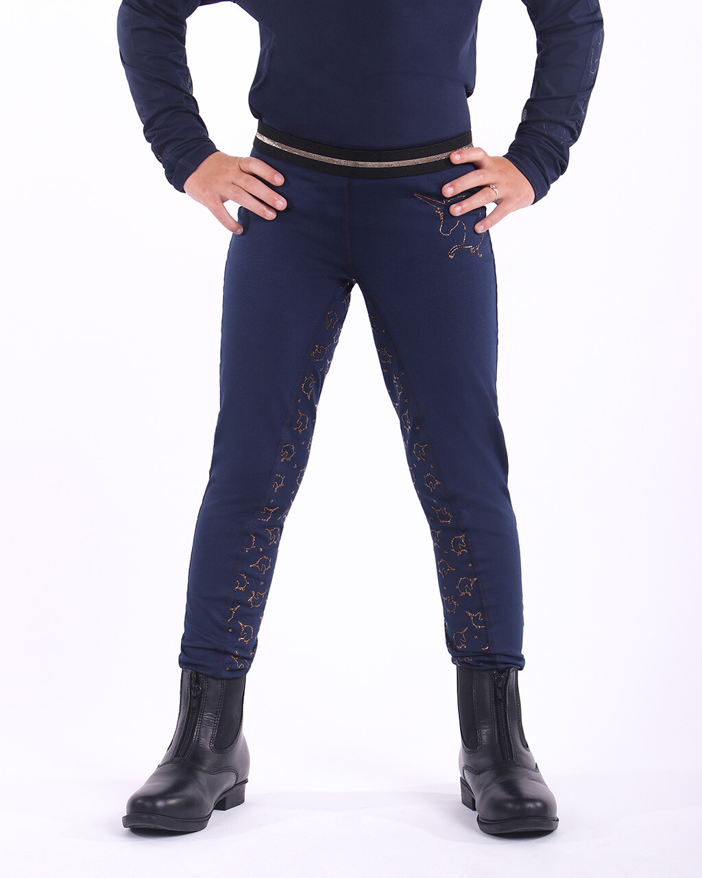 QHP Rosa Tights med grip - 140 - Mørk blå